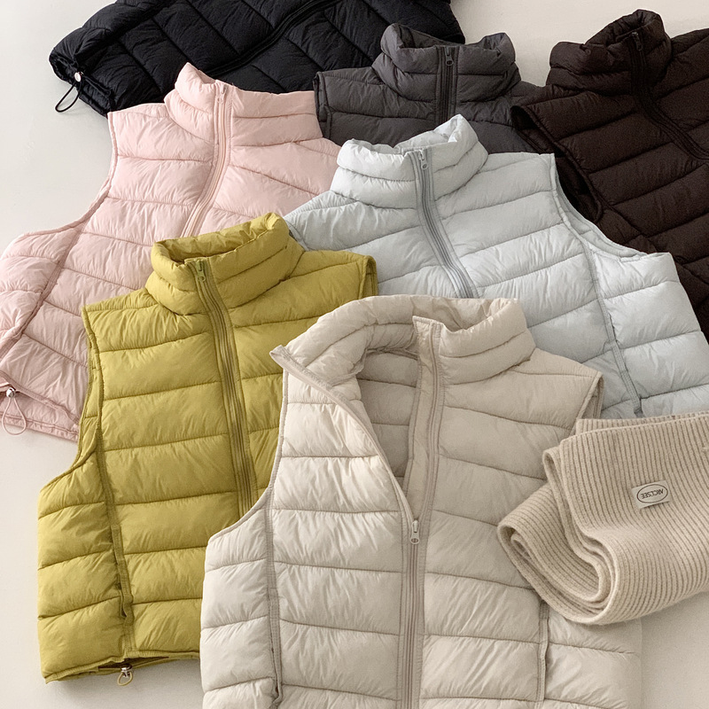 Lightweight down cotton short vest, autumn and winter 2026 new Korean style, stand-up collar, warm outerwear vest