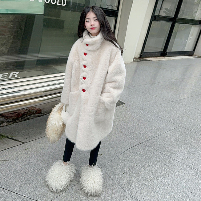 Zhili children's clothing girls' mink coat faux leather winter new style children's warm fur-lined mid-length fur coat