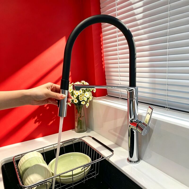 Brass Kitchen Sink Faucet with Hot and Cold Water, Pull-Out, Rotating, Splash-Proof, Simple Design, Magnetic Adsorption Faucet for Island Sinks Brass Kitchen Sink Faucet with Hot and Cold Water, Pull-Out, Rotating, Splash-Proof, Simple Design, Magnetic Adsorption Faucet for Island Sinks