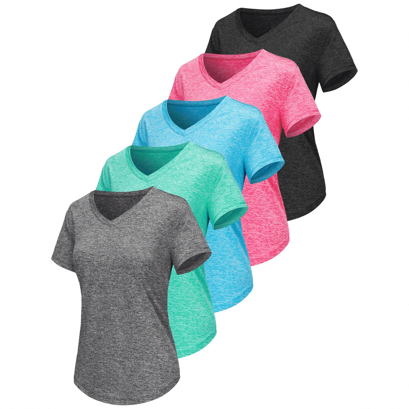 Amazon Cross-Border 3-5 Piece Women's Short-Sleeved Shirt Fitness V Neck Lightweight Quick-Drying Loose T-Shirt Sports Top