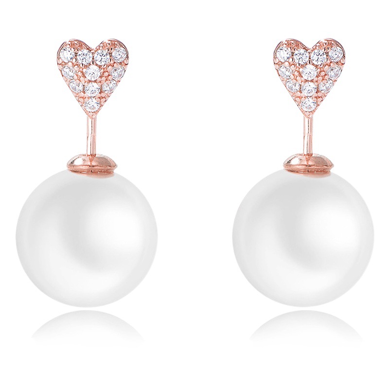 Pendientes de perlas en forma de corazón simple con diamantes de plata esterlina s925 pendientes de perlas estilo coreano femenino ins dongdaemun chica en línea pendientes de celebridades