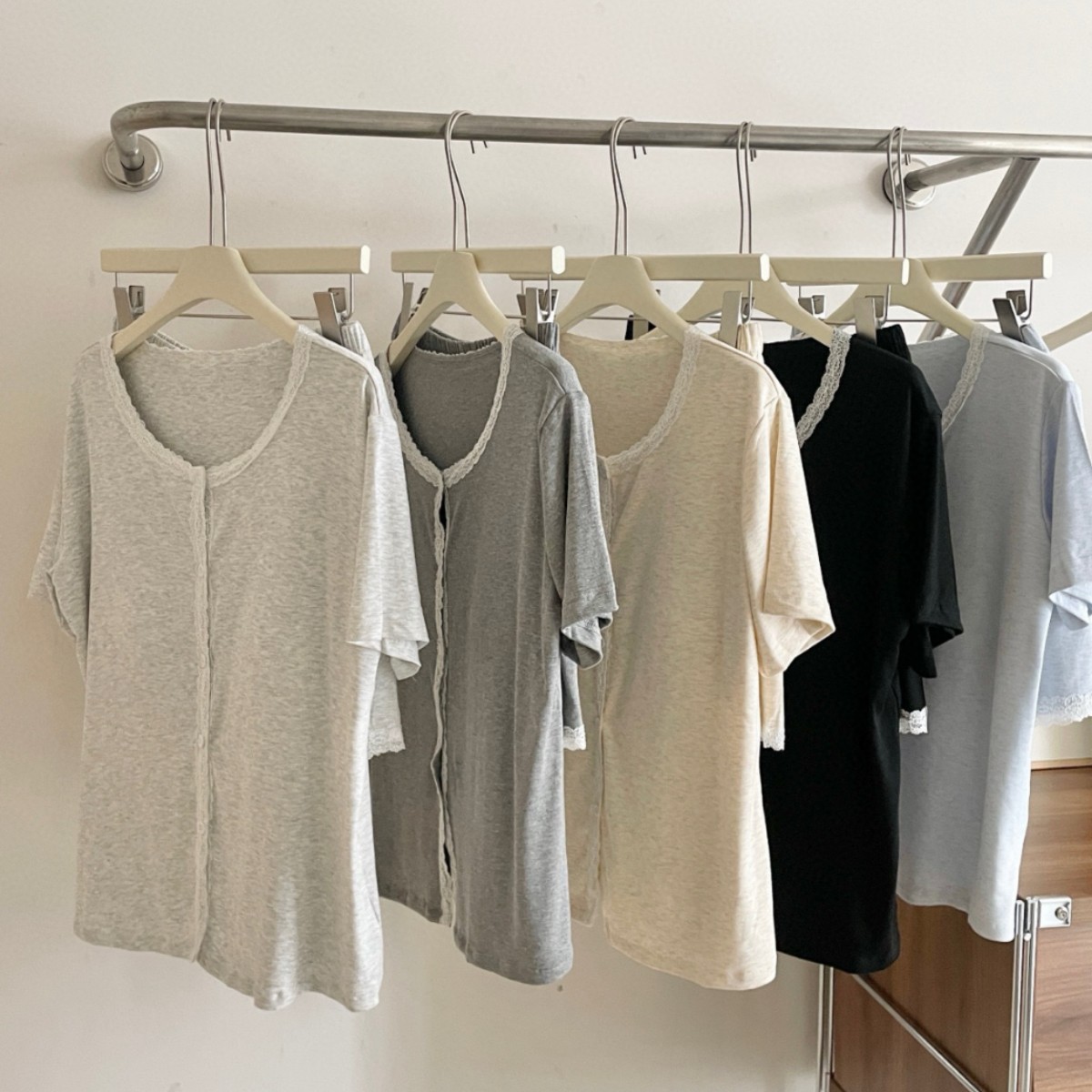 Cool Decompression Lace Girl with Bra suit Korean Style Simple Casual Cardigan Round Neck Home Clothes suit