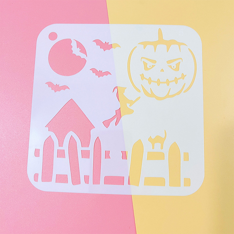 アマゾンハロウィーン手帳絵画テンプレート24種類落書き透かし彫りプラスチック画板児童diy絵画テンプレート|undefined