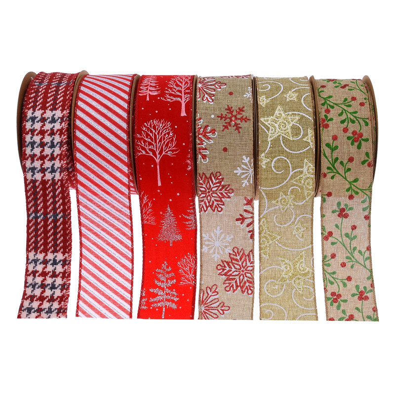 Nuevos productos transfronterizos borde de alambre imitación de tela de lino cinta de Navidad decoración de árbol de Navidad arco material de corte de borde