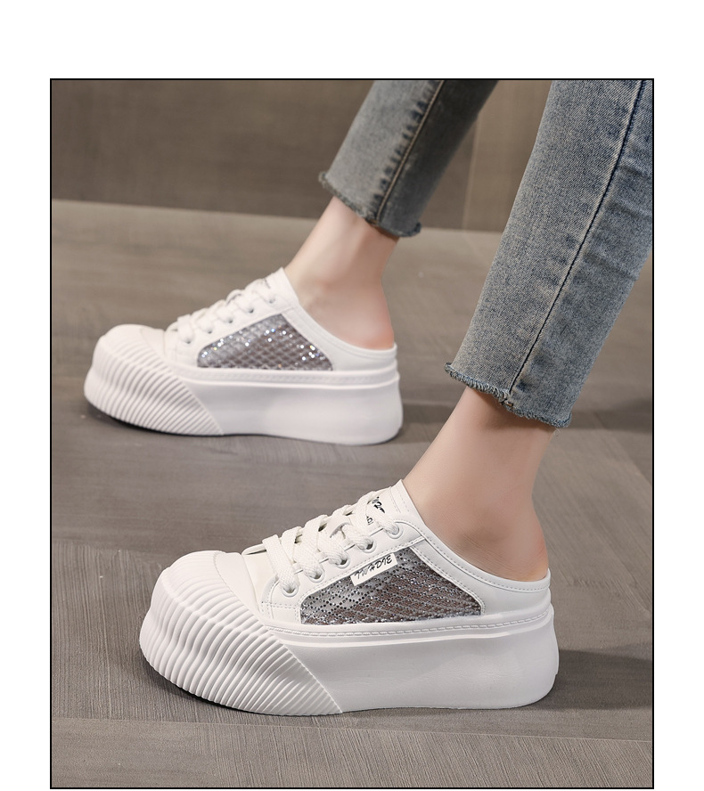 Dép sandal nữ đế dày tăng chiều cao, mũi kín pha lê, lưới thoáng khí — màu đen, màu trắng chi tiết 15