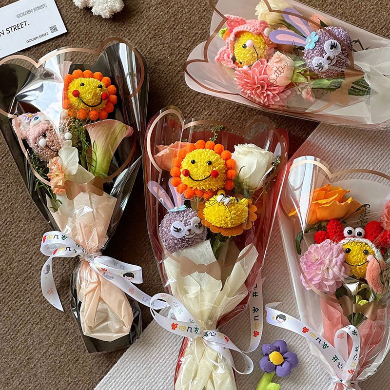 Huaxi Teddy Bear bolsas de papel de embalaje de flores impermeable cartón de dibujos animados bolsas de flores DIY material floral al por mayor