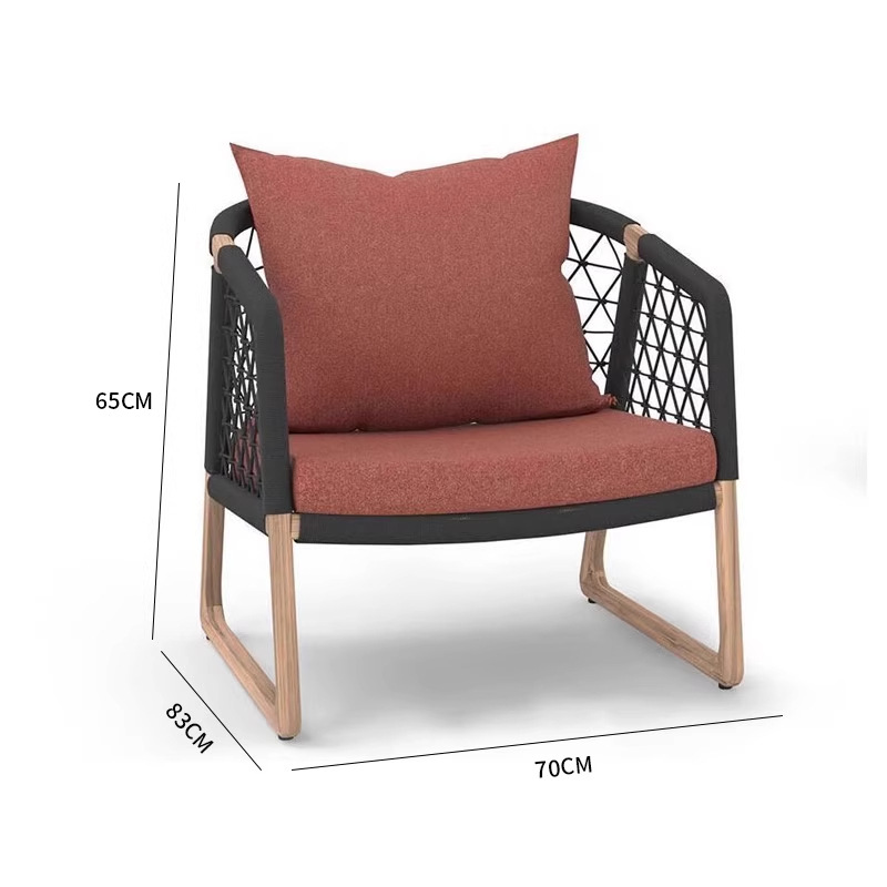 Sofá nórdico de teca al aire libre combinación de villa balcón al aire libre silla de caña ocio jardín al aire libre cuerda tejida muebles de madera maciza