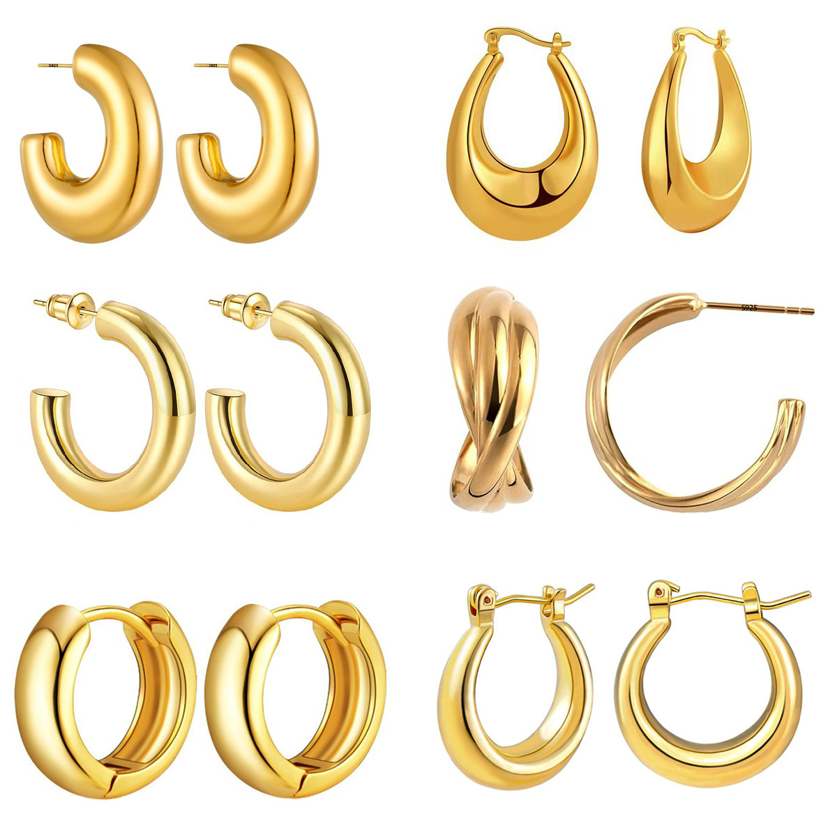 Amazon transfronteriza de cobre caliente chapado en oro real de 18 quilates geométricos de alto grado retro pendientes de estilo francés en forma de C pendientes huecos