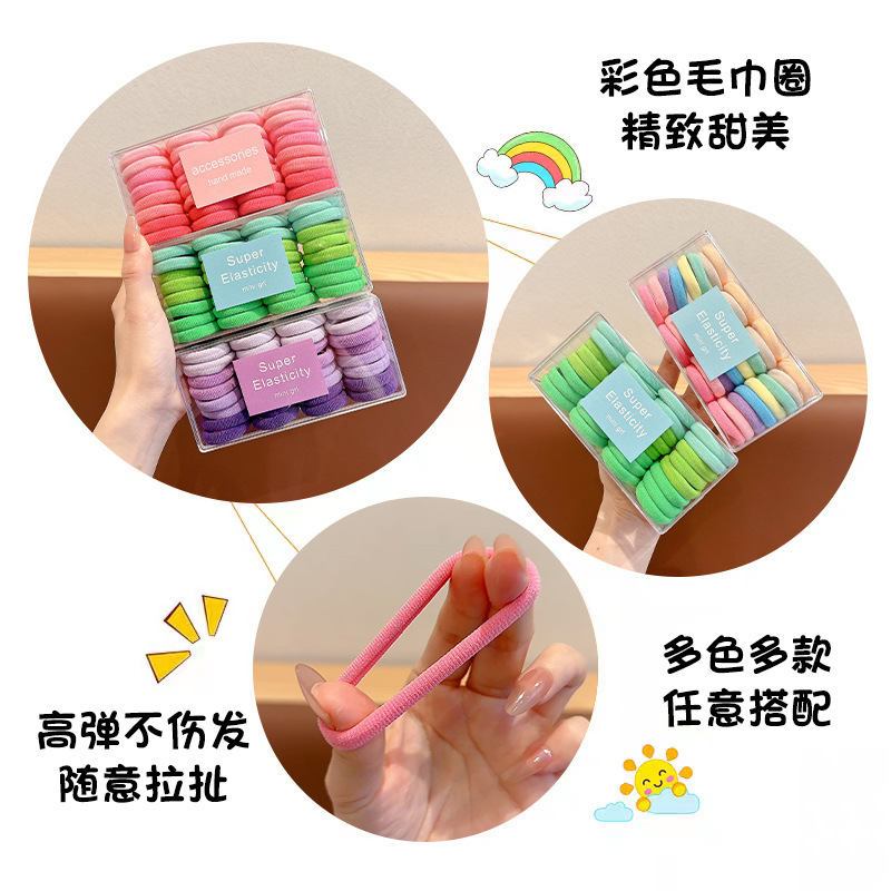 2025 nuevo anillo de cabello para niños de color sólido grueso toalla gruesa cuerda de cabello no es fácil de romper elástica cola de caballo tocado de banda de goma