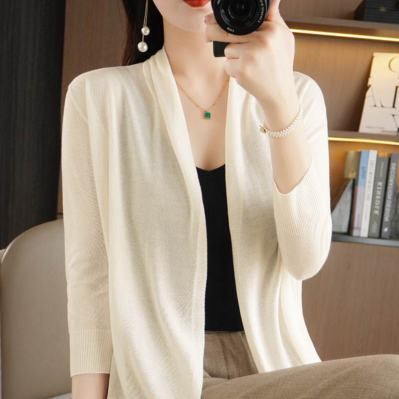 Summer Women's Air-Conditioned Knitwear Thin Ice Silk Linen Cardigan Long-Sleeved Women's Cardigan Shawl Large Size Outer Vest
