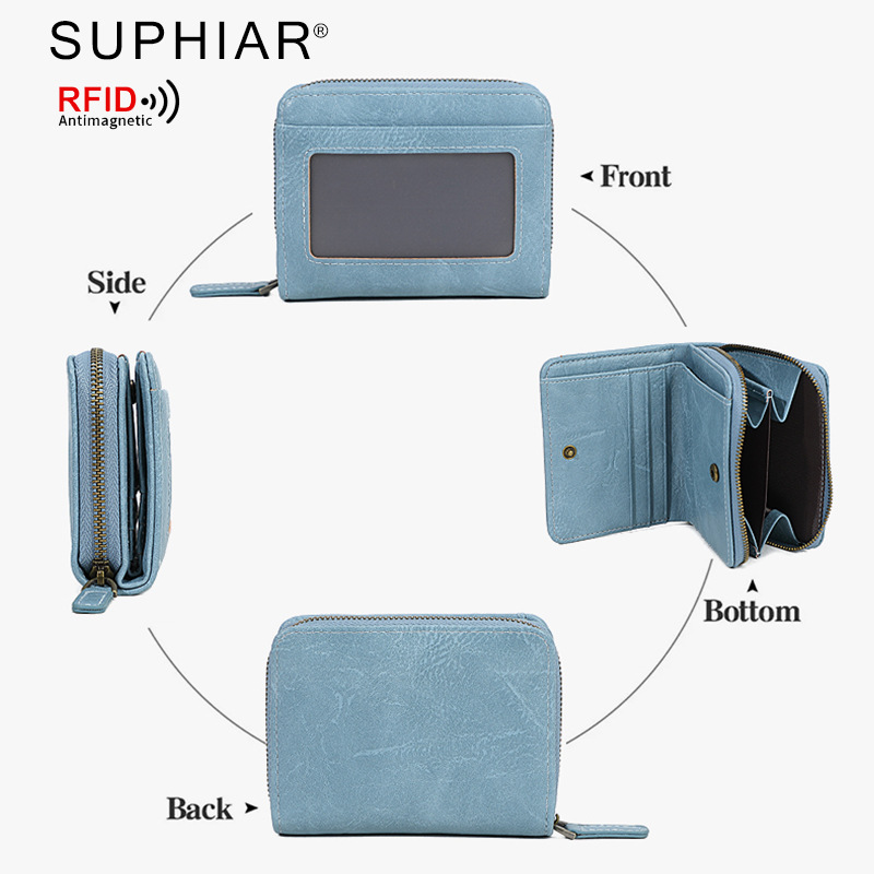 Bolso de órgano con cepillo antirrobo de cuero PU-transfronterizo, monedero simple de gran capacidad multifuncional, cartera de tarjetas RFID