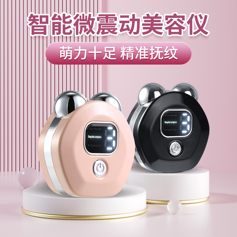 Cross-Border New Vibrating Beauty Instrument Travel Portable Hot Compress Rechargeable Massager Ems Microcurrent Double Roller Massage