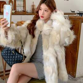 冬装三色毛皮草中长款仿狐狸毛外套女大衣新款时尚欧美毛绒衣服潮