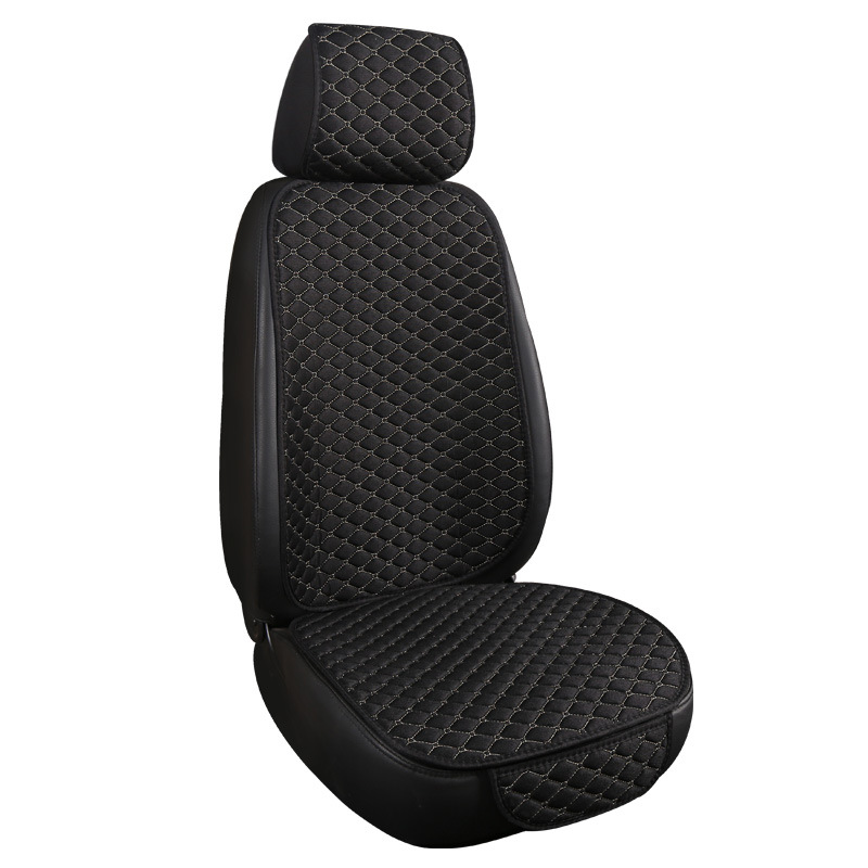 Seat cushion, seat cover — Xiao Ling Rhombus Flax Car - small-rhombus-linen-black-gold-line-single-seat-with-cap