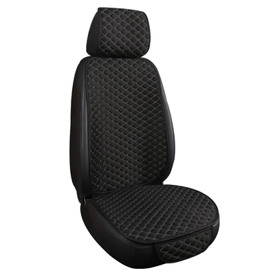 Seat cushion, seat cover — Small Diamond-Shaped Linen Car Seat Cushion with - xiaoling-hemp-black-gold-thread-single-seat-with-cap
