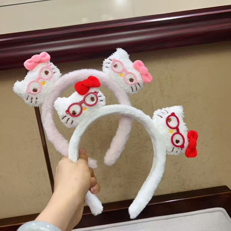 卡通可爱红色kitty猫洗脸可爱发箍毛绒头箍发饰秋冬毛绒头饰发卡|undefined