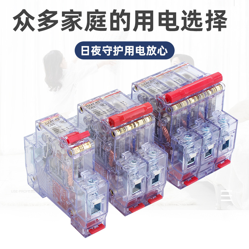 Miniature Circuit Breaker Transparent Housing Household Air Switch Main Circuit DZ47-63 Micro 1P 2P 3P Short Circuit Overload
