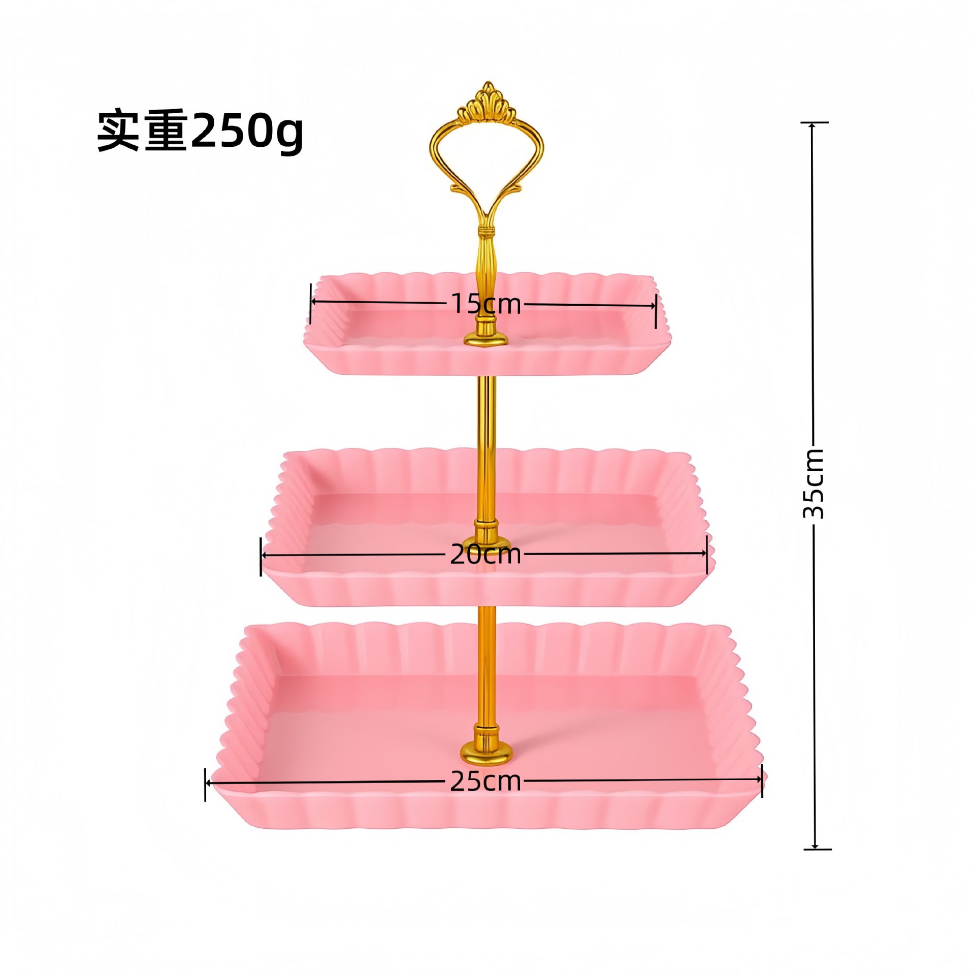 Plato de frutas de plástico transfronterizo de dulces de lujo ligero de alta calidad platos de dulces de recepción de boda de tres capas estante de almacenamiento de pastel
