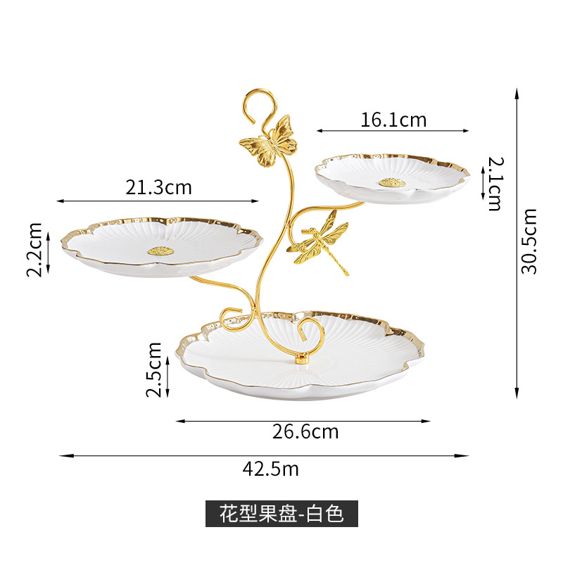 Plato de fruta de lujo ligero sala de estar mesa de café en casa pantalla de aperitivos plato de dulces de múltiples capas estante de aperitivos mesa de postre pantalla de la torta