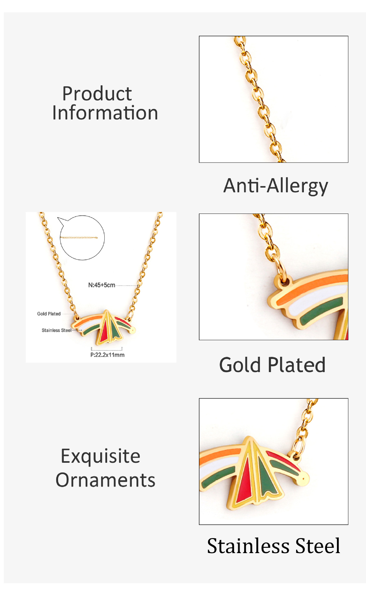 Fashion Rainbow Stainless Steel Plating Pendant Necklace 1 Piece