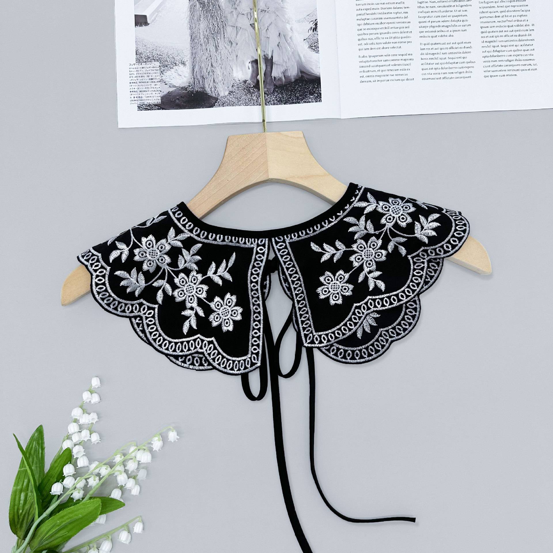 Collar de muñeca bordado negro pequeño chal collar de camisa decoración universal collar con collar grande simple collar falso image 8