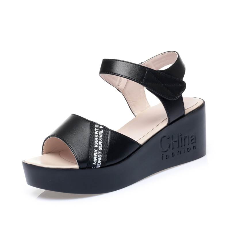Sandal nữ đế xuồng đế dày mùa hè size lớn — đen