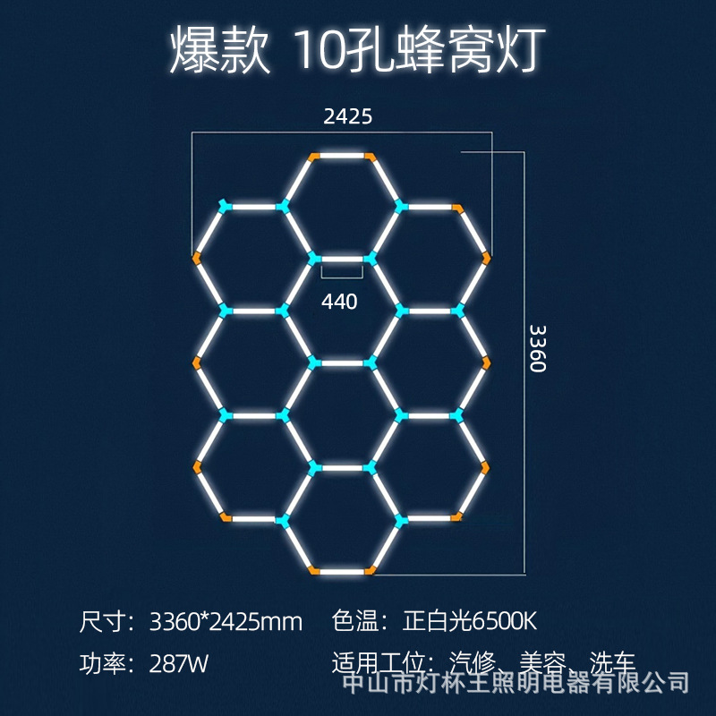 Garaje hexagonal transfronterizo automóvil de belleza estación de trabajo lámpara de oficina sala de exposiciones película de polvo impermeable lavado de automóviles lámpara de panal