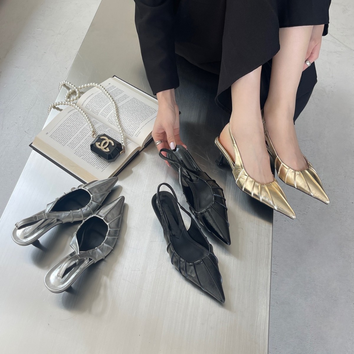 【Tax Not Included】French-Style Silver Kitten Heel High-Heeled Sandals Women's Shoes 2025 New Summer Elegant Style to Match Dresses