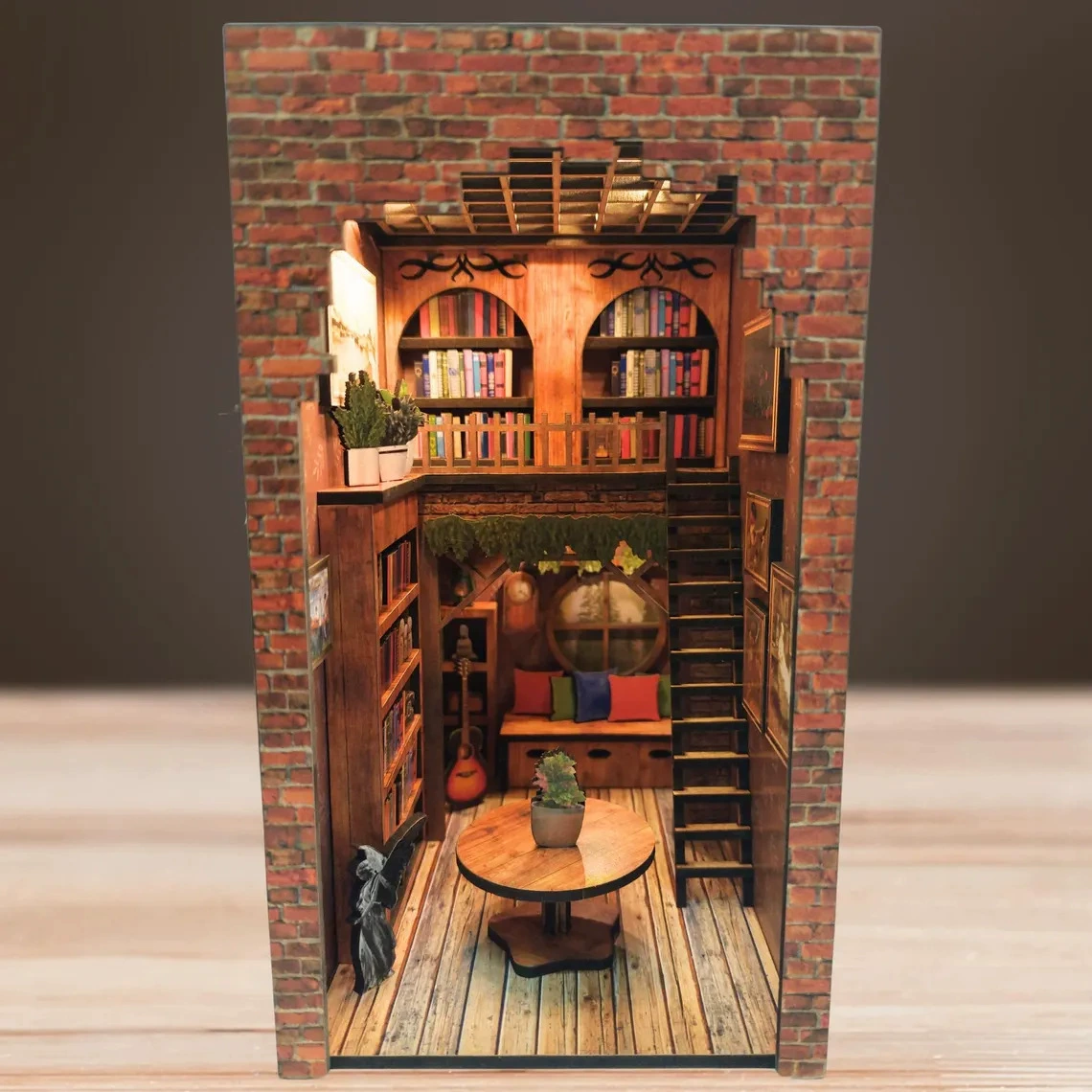 Кросс-бордерный DIY дуплексный книжный уголок, сборная модель дома, украшения, деревянные поделки, книжная полка, домик