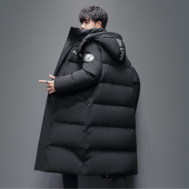 High-end men's 90 white duck down mid-length down jacket detachable cap men's and women's couples thick windbreaker coat