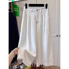 FYQ--ウォッシュドコットン水玉ワイドレッグパンツ女性の夏の新しいハイウエストドレープ9点カジュアルストレートパンツ