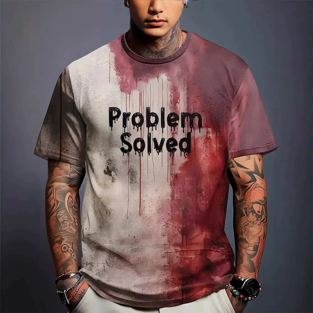 2024 новый стиль искусства граффити красная футболка внешняя торговля новая горячая продажа мужской топ фабричный магазин