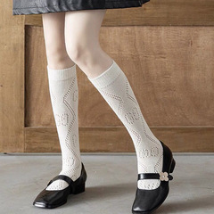 黑白色鏤空小腿襪子棉襪INS潮女網襪字母高筒襪子網紅同款