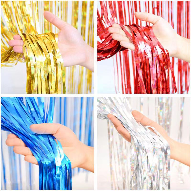 1*2 meter rain silk curtain color strips bright gold wedding stage background birthday wedding room layout decoration tassel door laser