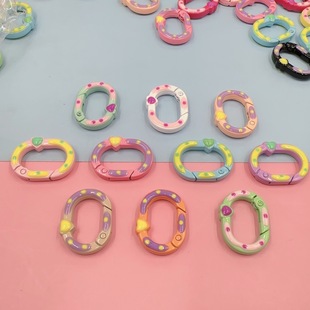 Color paint hand-painted love Oval spring buckle spring ring ring keychain diy jewelry accessories