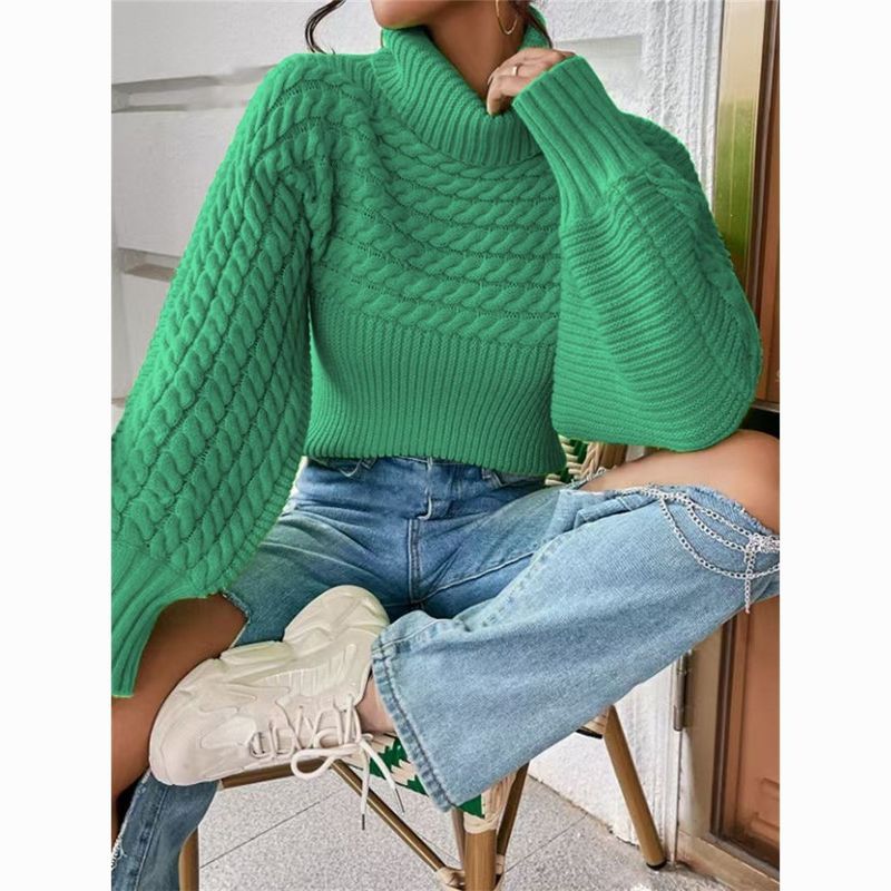 Autumn and Winter Turtleneck Pullover Long-Sleeved Knitwear European and American Cross-Border Export Women's Clothing Twist Thread Pure Color Knitwear Tops for Women