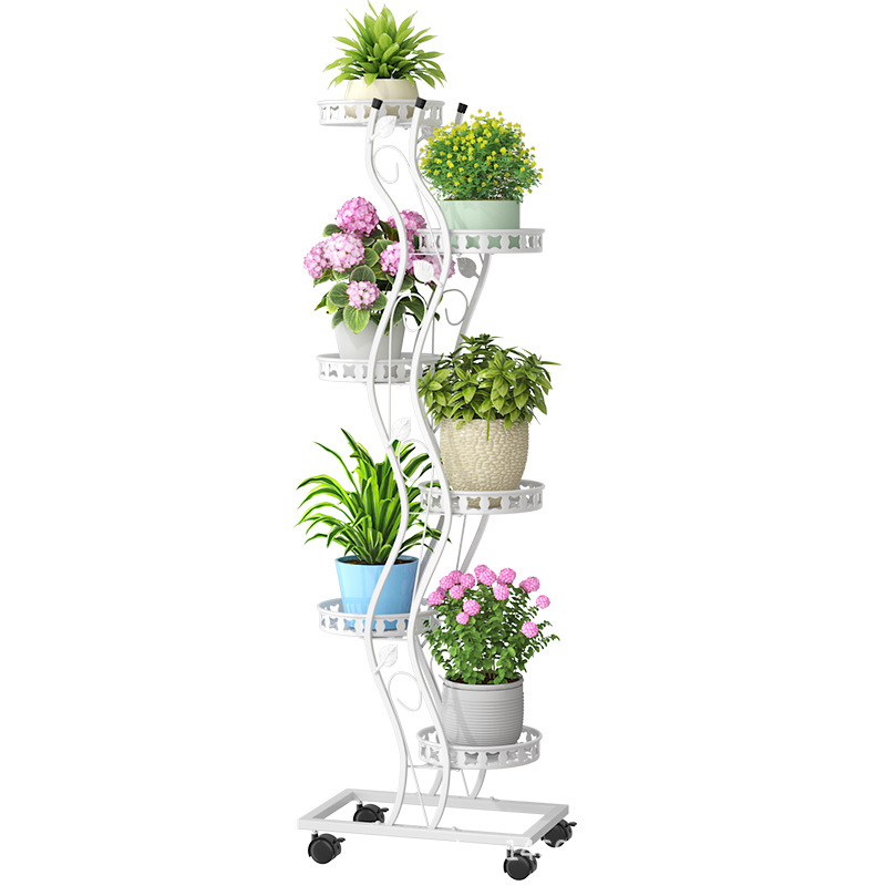 Estante de flores multicapa móvil de ahorro de espacio balcón sala de estar al lado del gabinete de televisión estante de plantas en maceta balcón estante de flores de suelo