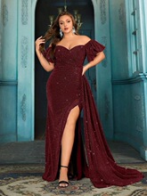 A 78119 One Shoulder Slit Sequin Party Dress һ������Ƭ����