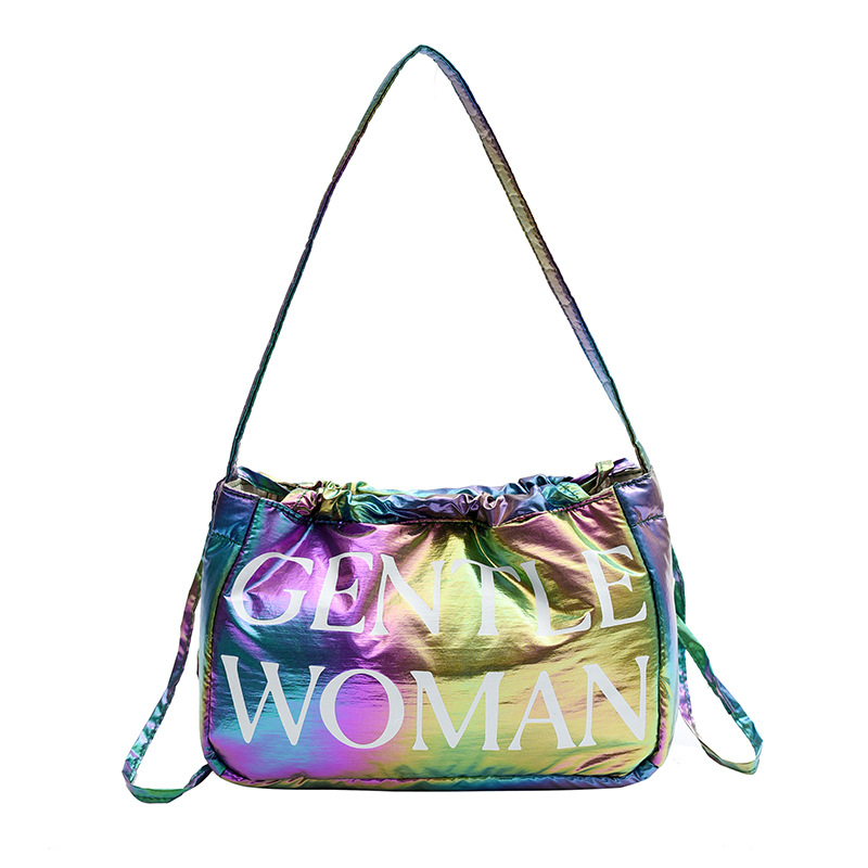 Candy colored new letter printed drawstring shoulder niche design dumpling women's armpit bag_voghion.com