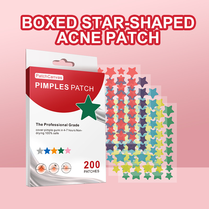 Patchcanvas Star-Shaped Acne Patches in a Box, 5 Colors, 200 Pieces, in Stock, Covering Blemishes, Wholesale from Southeast Asian Manufacturers