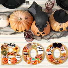 跨境竹制字母托盘万圣节装饰熟食餐盘水果零食糖果盘点心盘