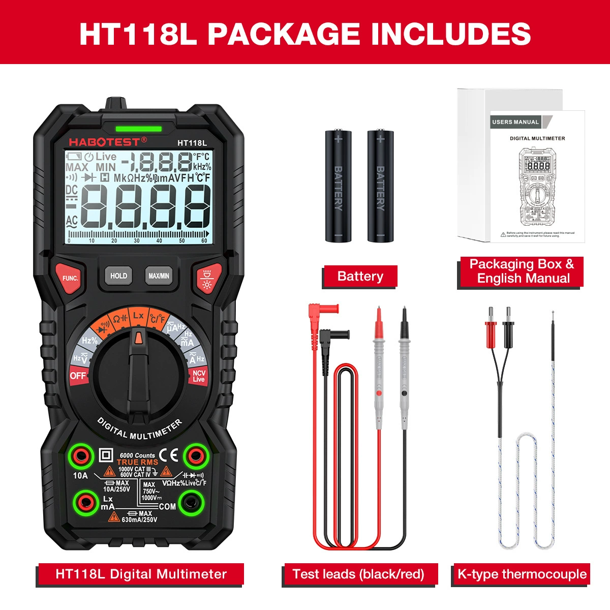 Мультиметр HABOTEST HT118L: миниатюрный, высокоточный, интеллектуальный, с защитой от перегрева, цифровой измеритель для электриков