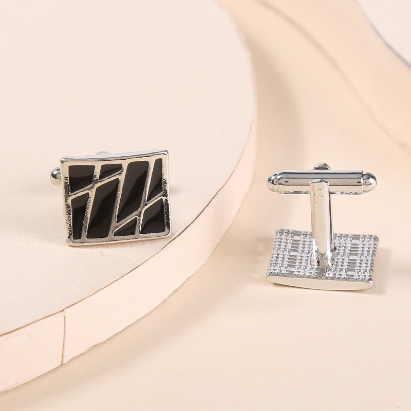 New spot square diagonal stripes enamel paint metal cufflinks men's French shirt cufflinks_voghion.com