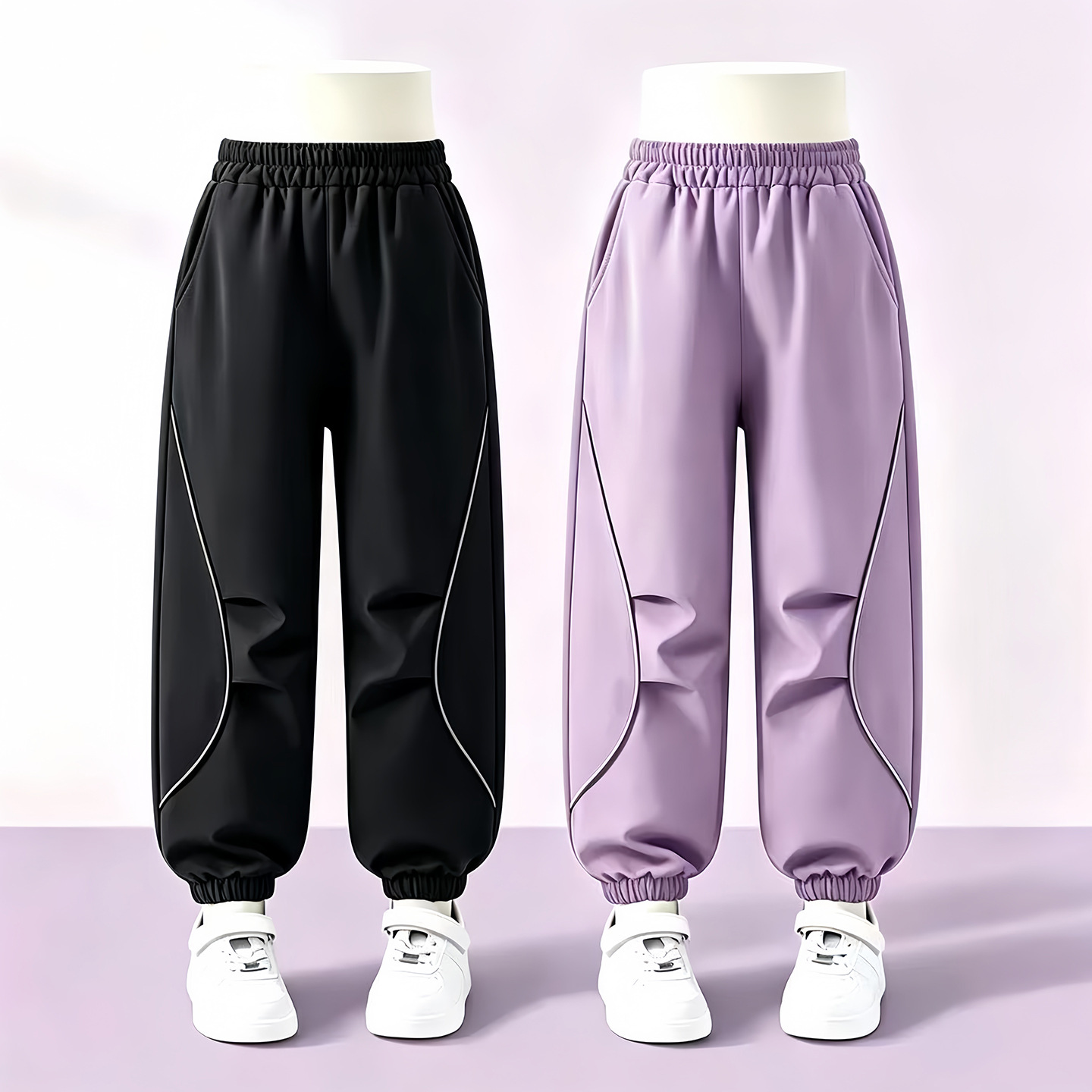 Girls' Pants for Autumn and Winter 2026 New Model Children's Windproof Pants with Fleece Lining for Older Kids, Casual Sports Paratrooper Pants for Outdoor Wear