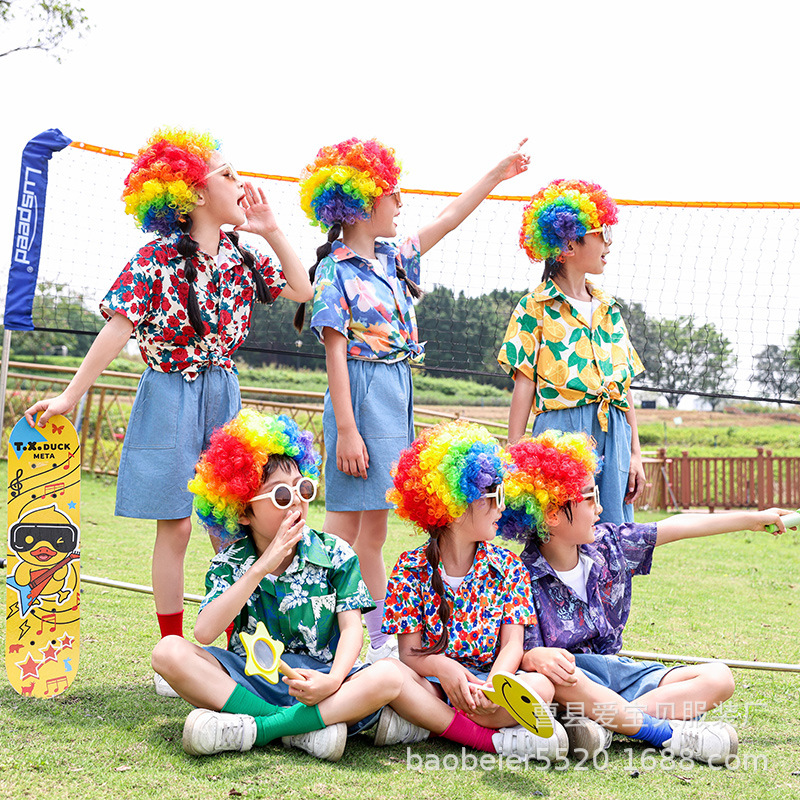 六一儿童演出服花衬衫复古港风童装护花使者啦啦队团体合唱演出服