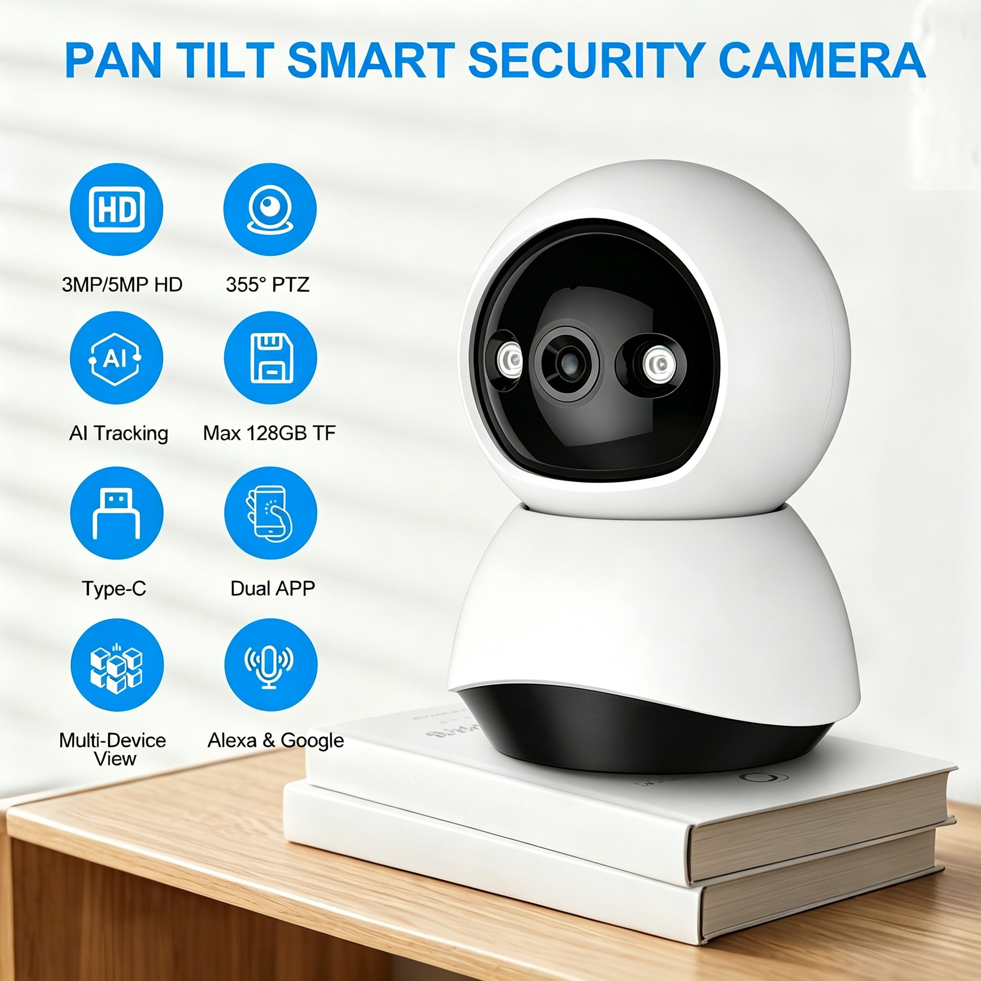 Tuya HD Surveillance Camera Plug-in Home Security Smart Phone Remote Control Wireless Network Indoor No Blind Spots WiFi