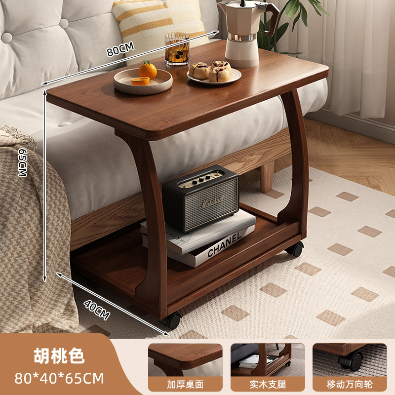 Mesa de té de madera sólida sofá de lado móvil mesilla de cabezal de cama con ruedas escritorio de sala de estar casero rack de almacenamiento simple rack