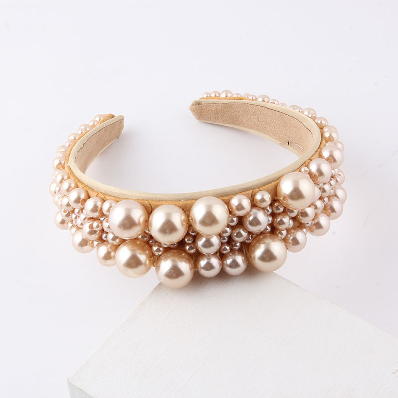 Solid Color Pattern Women'S Gender Baroque Style Solid Color Cloth Inlay Pearl Hair Band 1 Piece