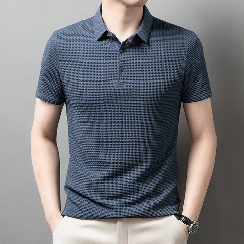 Ice silk men's polo shirt summer casual men's jacquard t-shirt men's lapel non-iron new short-sleeved T-shirt