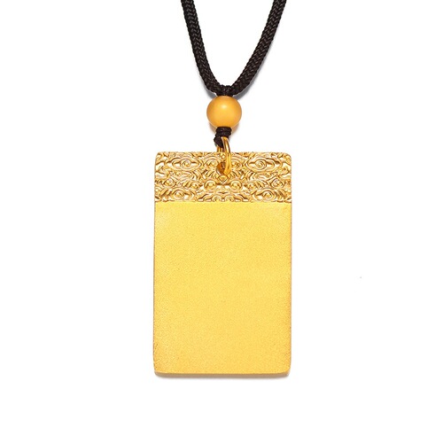 Copper gold-plated Xiangyun Wushi brand necklace for men and women, rectangular and atmospheric Vietnamese sand gold Wushi square brand pendant wholesale